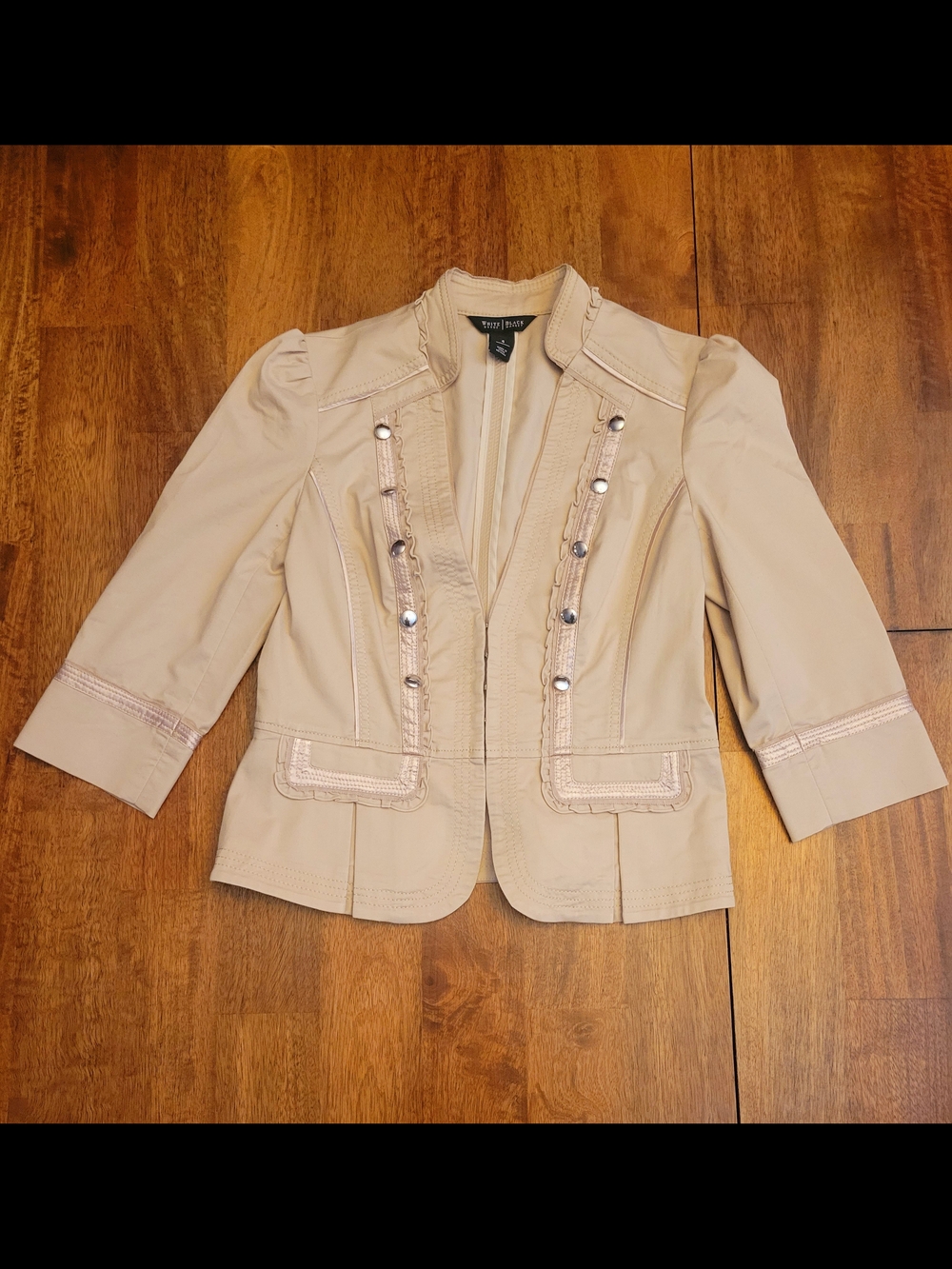 White House Black Market Beige Ruffled-Trim Blazer